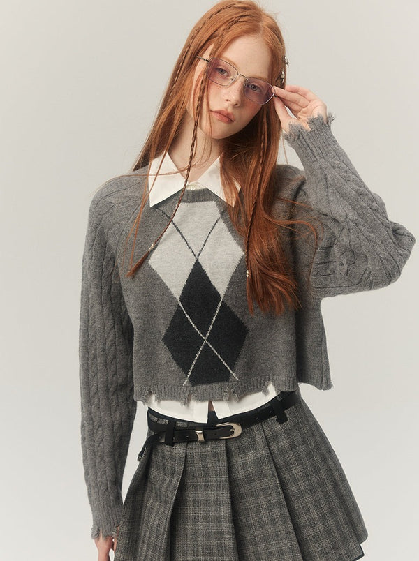 ダイヤモンドチェックタイトニット