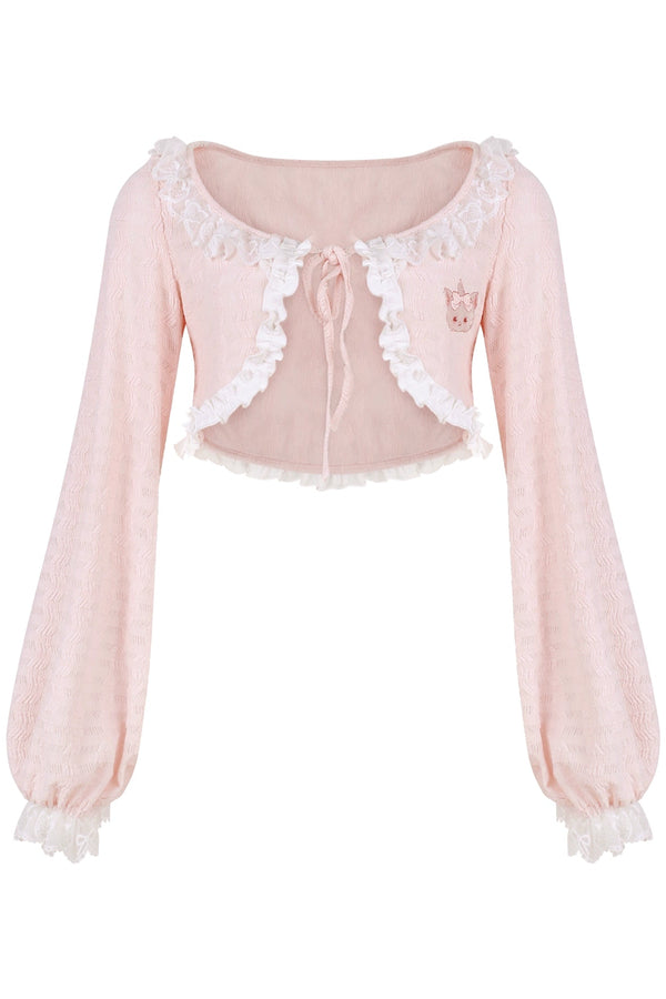 Girly ribbon camisole + cardigan + suspender skirt