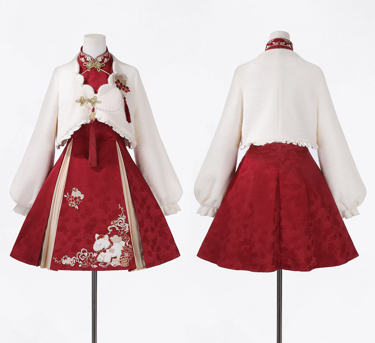 Chinese fur outerwear + retro dress