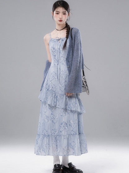 Glazed Ice Blue Cool Mermaid Print Fishtail Dress