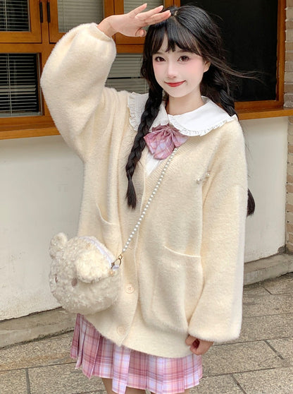 Soft Heart Puff Knit Cardigan