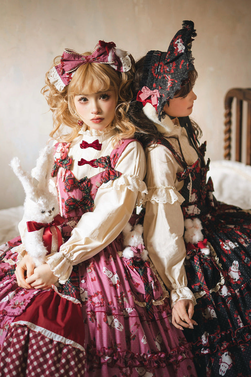 [Pre-order Deadline: January 31] Forest Berry Rabbit Series Lace Stand Collar Ribbon Shirt