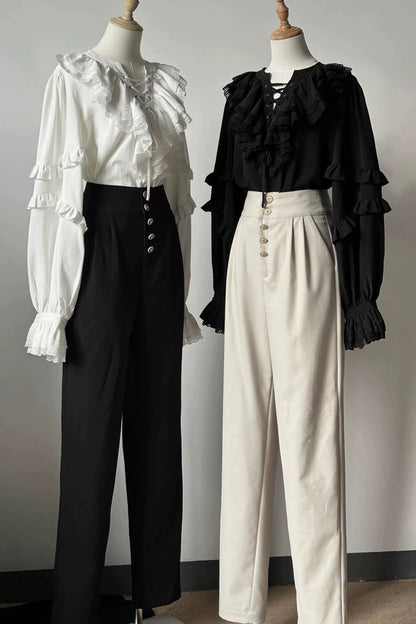 [Scadenza prenotazione 11 maggio] Pantaloni Principe neri e bianchi della serie elegante con ricamo a giglio