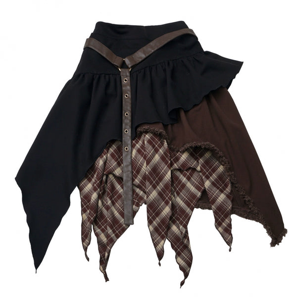 ヘーゼルナッツベルベットウールコート+チェックスカート+トップス+レッグカバー