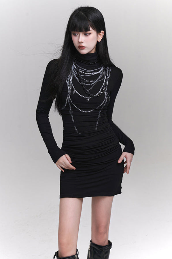 High Neck Dark Mode Tight Dress