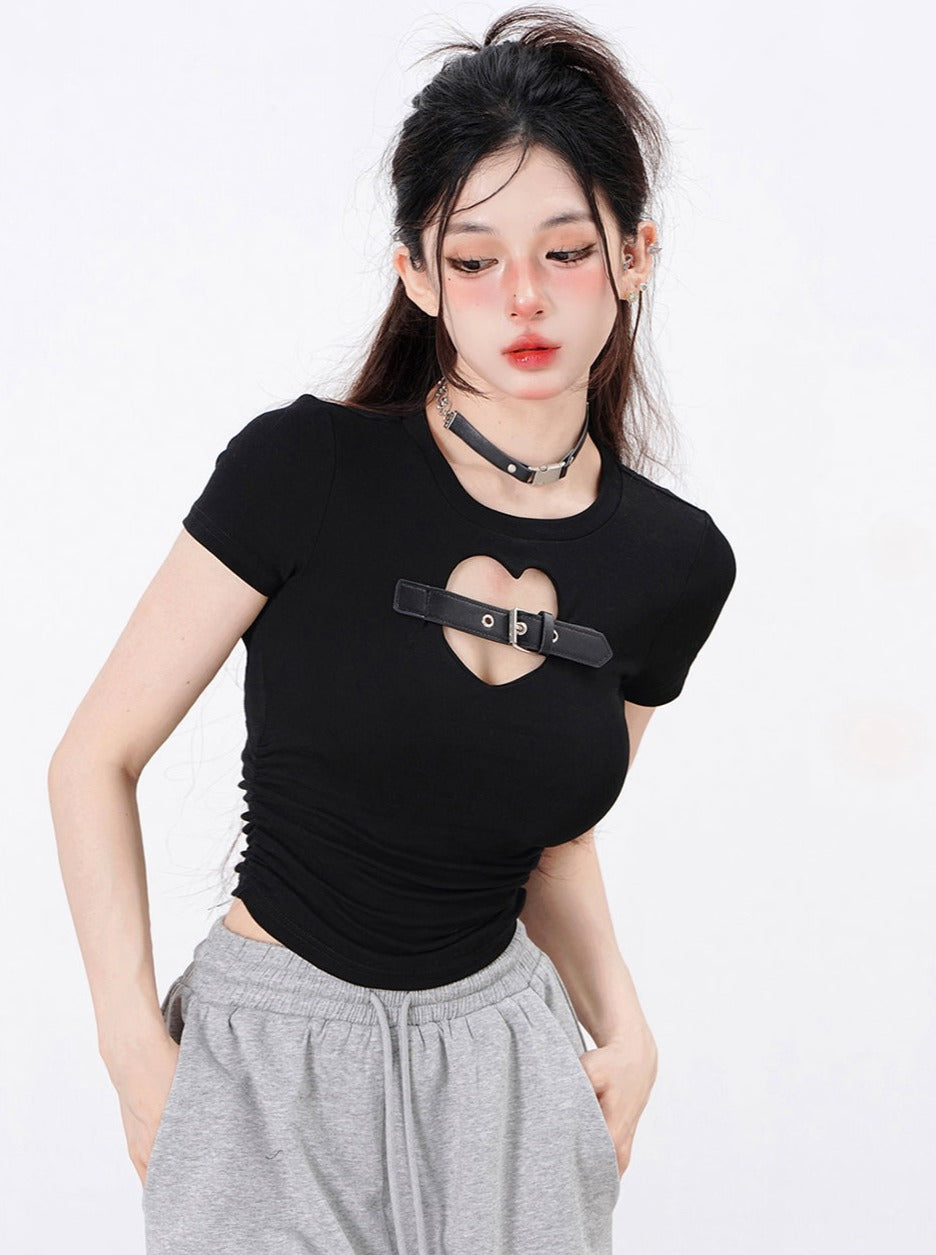 Heart Buckle Front Shoulder T-Shirt