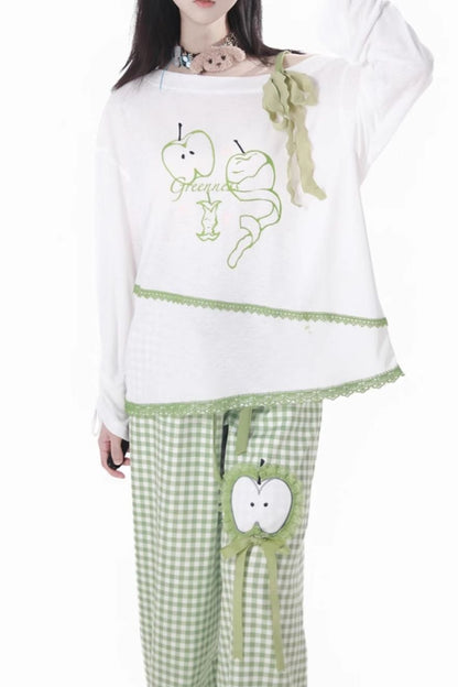 Blue Apple Vibe Top + Suspender Skirt + Wide Pants