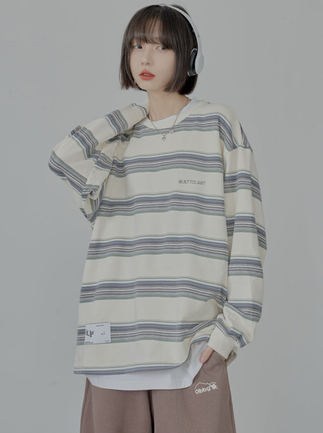 Loose Round Neck Striped Striped T