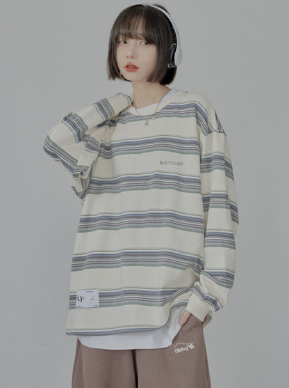 Loose Round Neck Striped Striped T