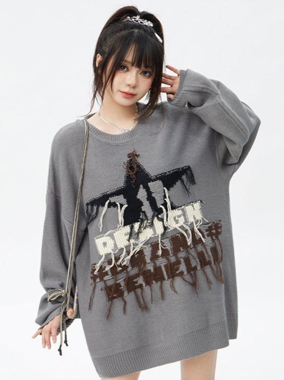 A STAR TASSEL FRINGED ABSTRACT JUMPER | スター タッセル フリンジ