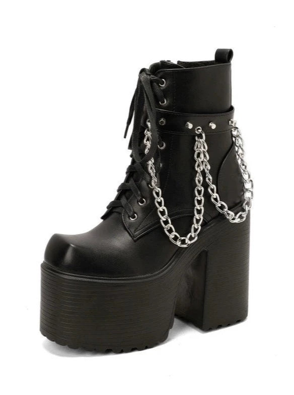 Gothic Rivet Chain High Heel Short Ankle Boots