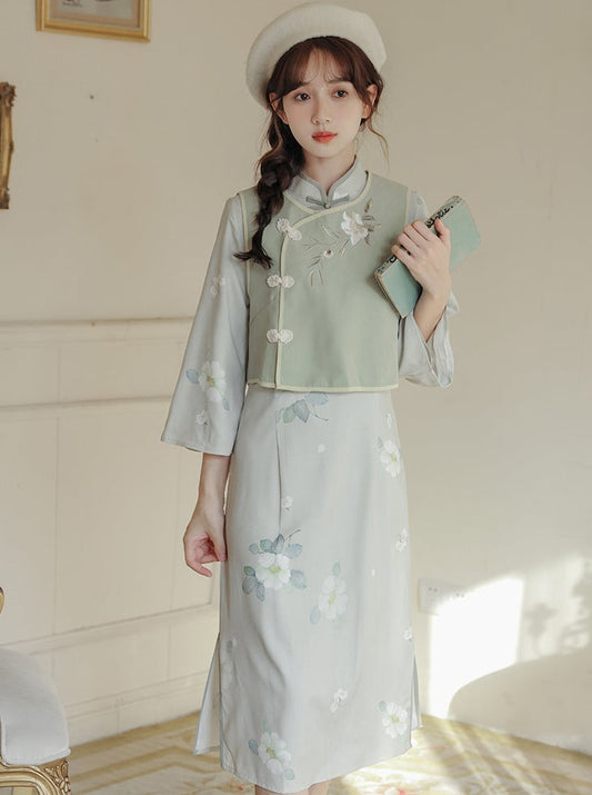 Chinese Dress + Flower Vest