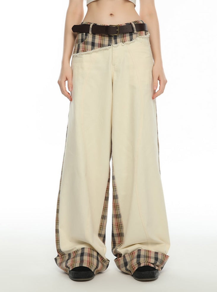 Loose Check Asymmetrical Pants