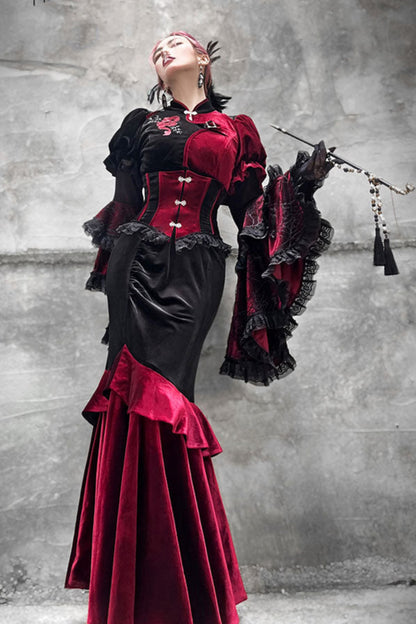 Graceful Black Red China Dark Elegant Long Dress