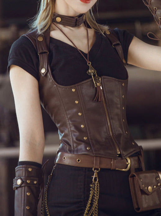 Steampunk leather riveted waist vest