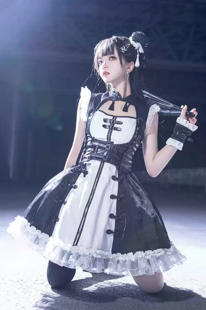 Dark Punk Black White China Stile Dress Suit