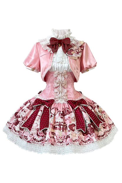 【8月10日予約締切】ストロベリーファンタジーリボンレースショートジャケット＋プリントスウィートロリータドレス＋セットアップ