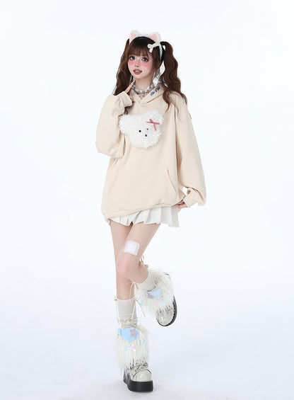 Fluffy Morabito Rabbit Loose Pastel Color Hooded Hooded Hoodie