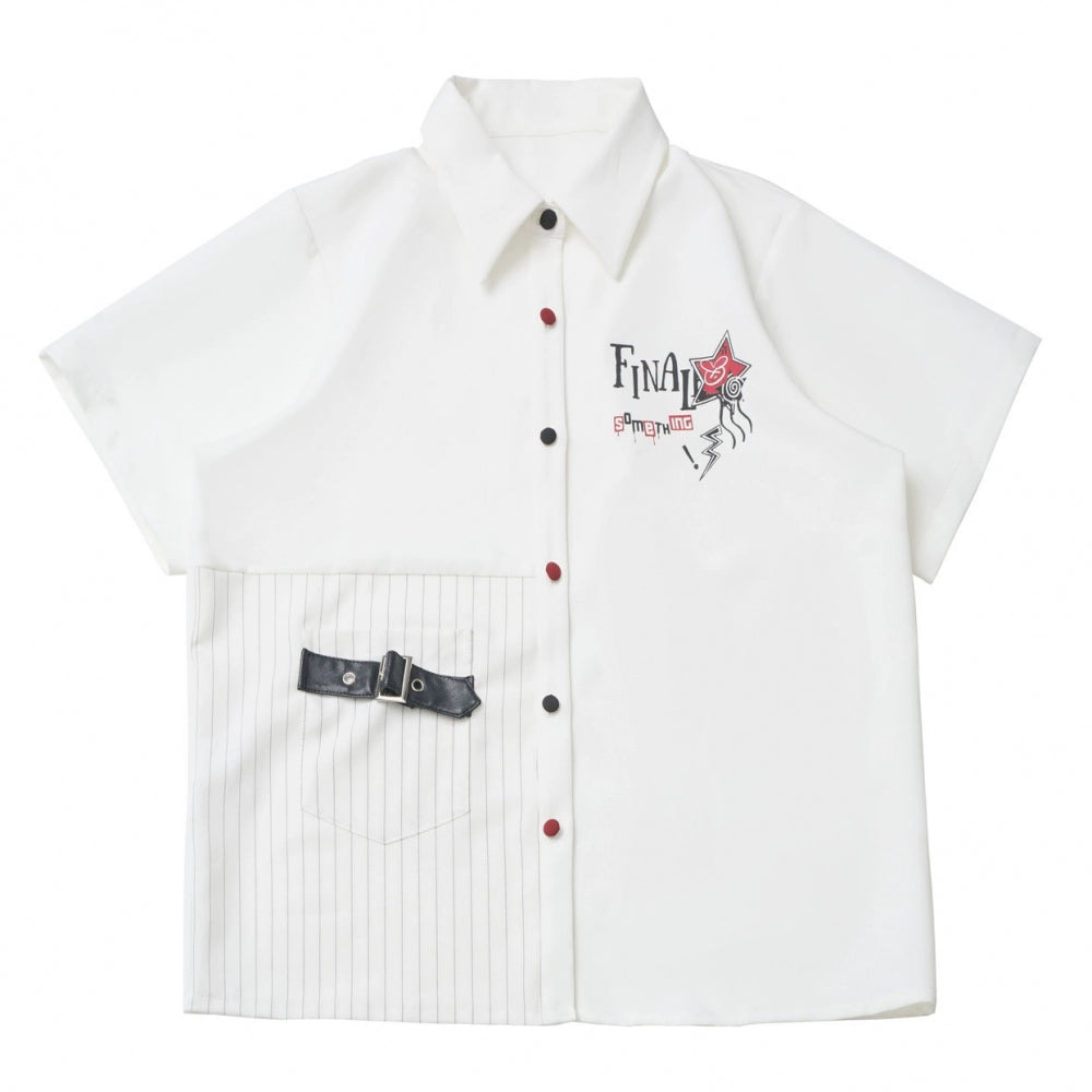 コントラストシャツ＋チェックスカート＋ブラックスカート＋ワイドパンツ＋ネクタイ