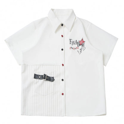 コントラストシャツ＋チェックスカート＋ブラックスカート＋ワイドパンツ＋ネクタイ