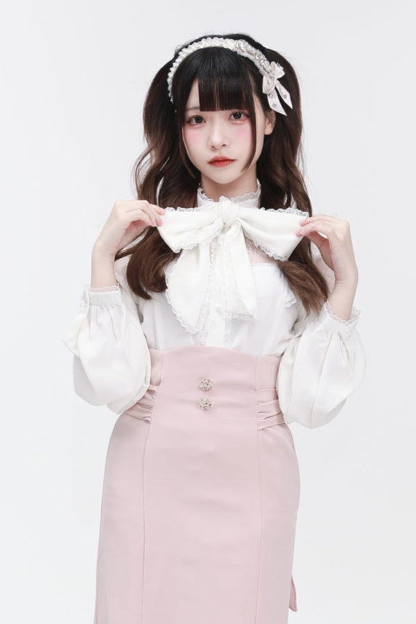 Shoulder Lace Ribbon Blouse