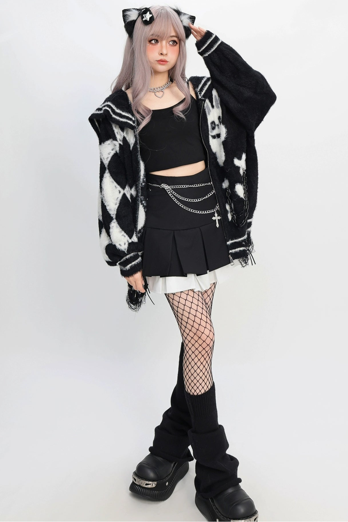 Sailor Argyle Rabbit Zip Cardigan