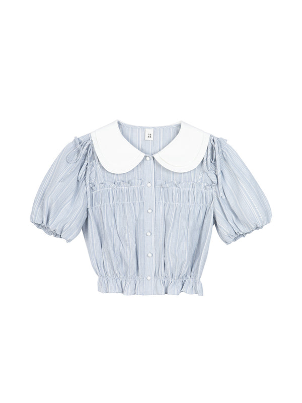 Doll color ribbon shoulder layered taste shirt