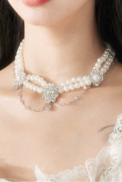 Diamond Double Pearl Necklace