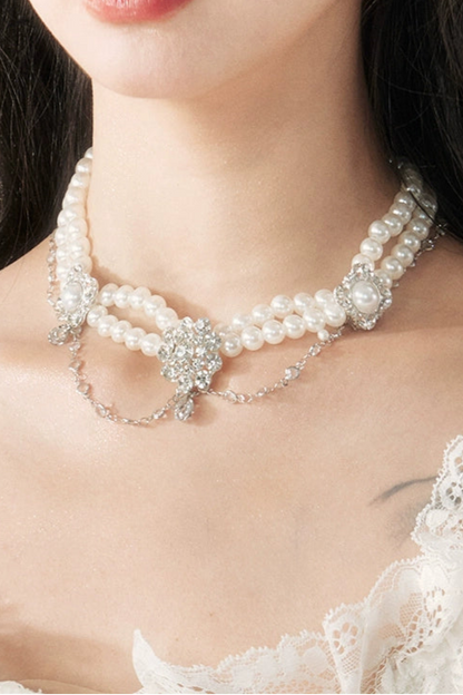 Diamond Double Pearl Necklace