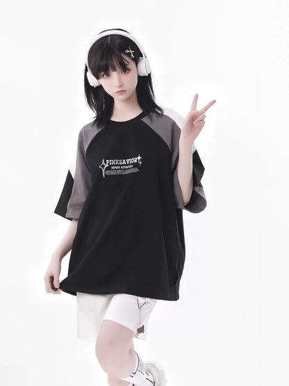 サーキュレーティングスターブラックグレーラグランスポーティーTシャツ＋パンツ