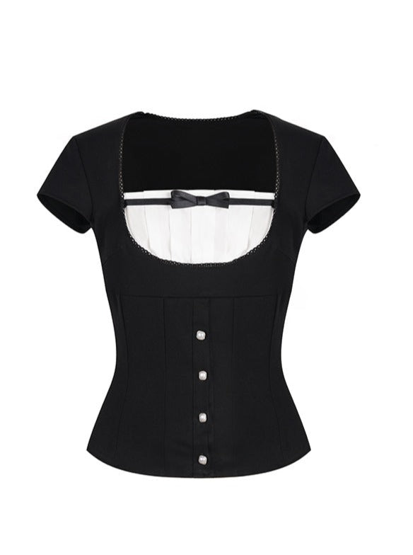 French girly ribbon top + tight skirt