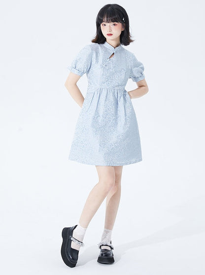 rose jacquard buckle cheongsam dress