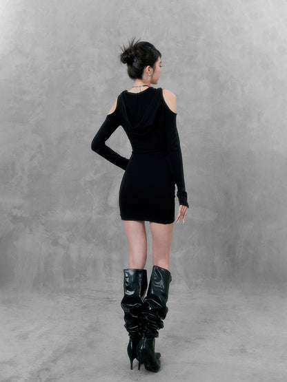 Hooded Tight Asymmetrical Dress