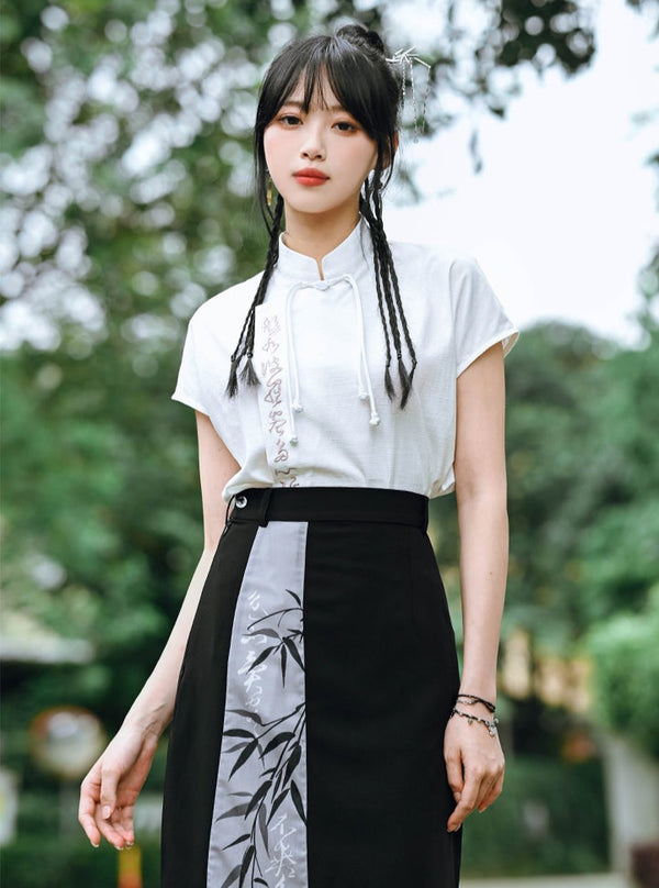 China Heart Sutra Stand Collar Embroidered Tassel Shirt