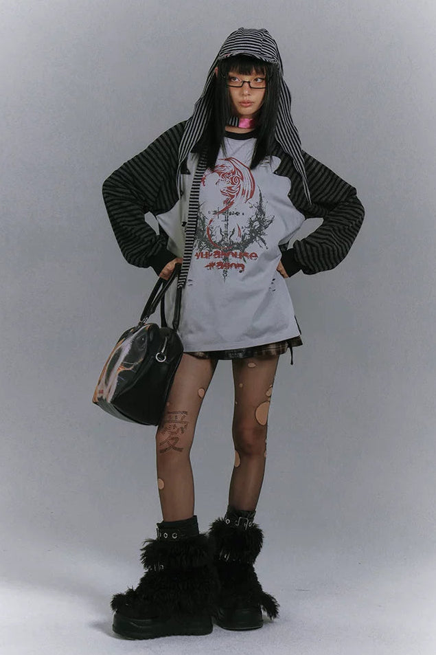 バイカラーラグランルーズトップス