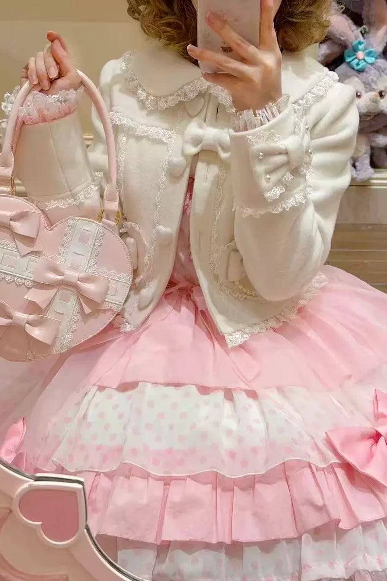 【10月17日予約締切】White Sweet Lolita Pearl Bow Lace Short Coat