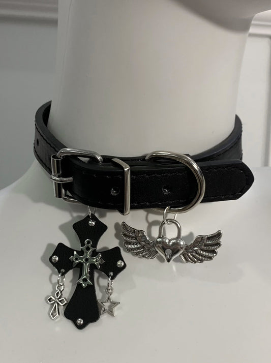 Subculture Cross Leather Choker Necklace