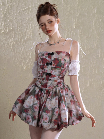 I Rose Flower Sea Broken Flower One Shoulder Tutu Dress