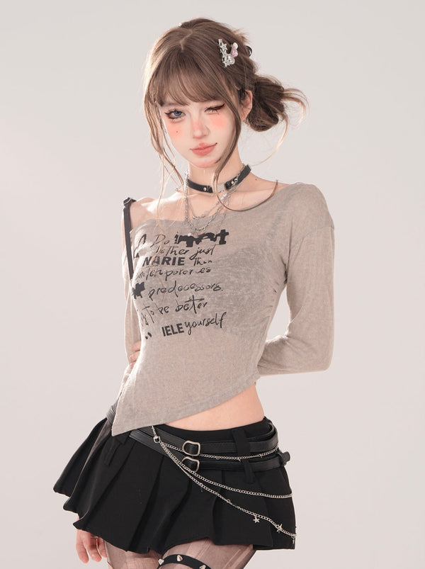 ストラップオフショルダーイレギュラースリットシアーロンT【予約商品】