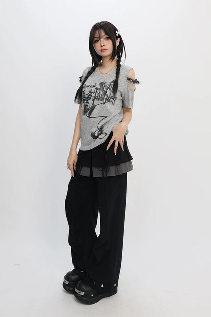 バタフライグラフィティオフショルダートップス