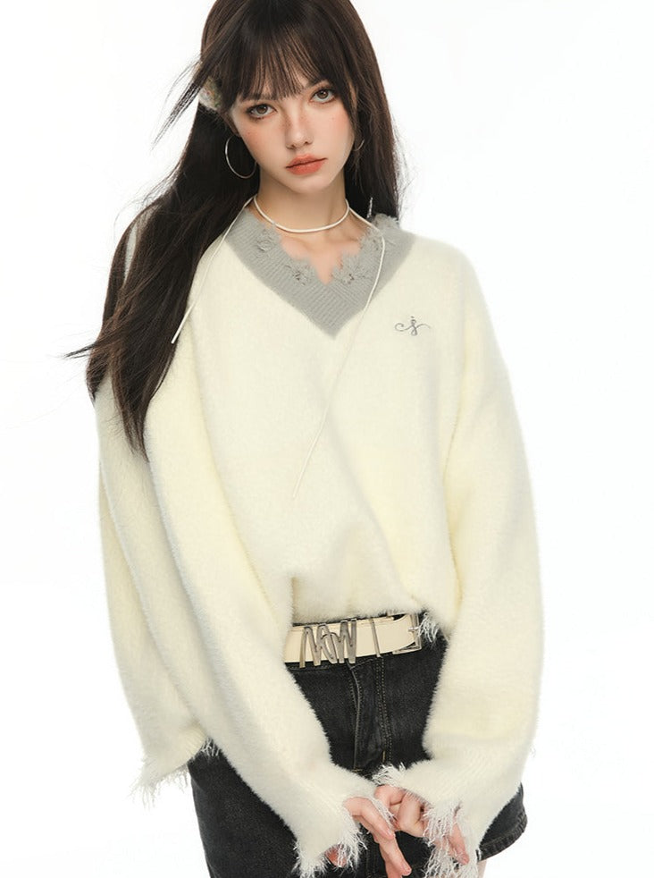 Mink Fur V-Neck Knit