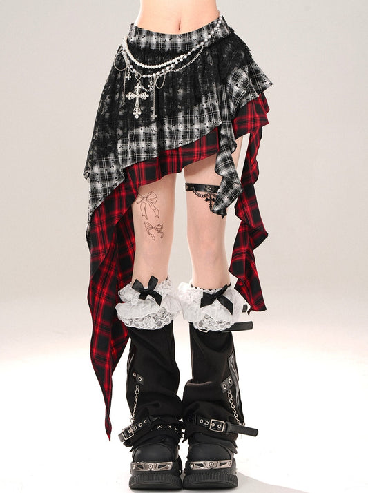 Girl Check Rock Asymmetrical Skirt