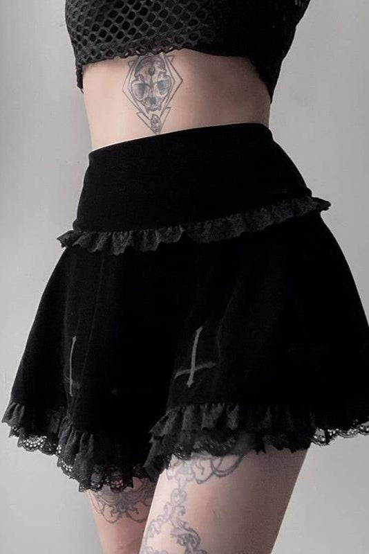 Gothic Flare Dark Cross Skirt