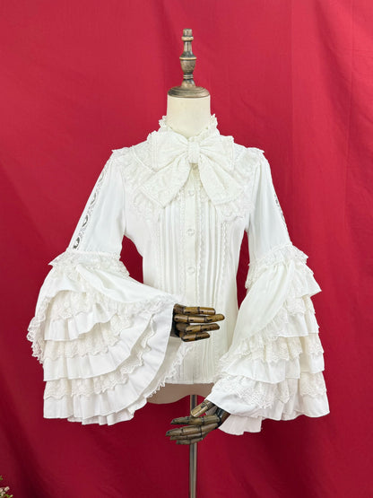 [Reservations] Frilled Stand Collar Lace Princess Sleeve Vintage Classic Ribbon Blouse