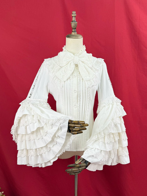[Reservations] Frilled Stand Collar Lace Princess Sleeve Vintage Classic Ribbon Blouse