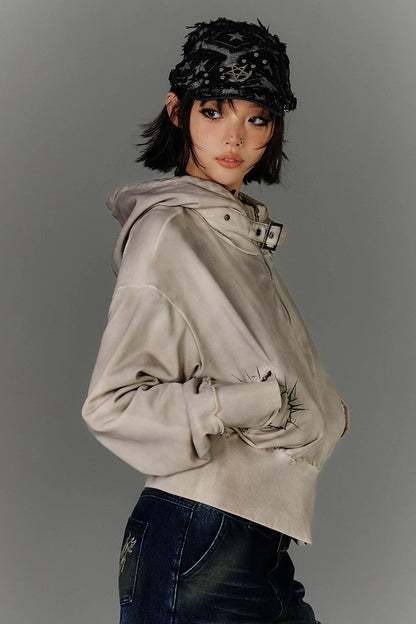 モードジッパーバイカーフードジャケット