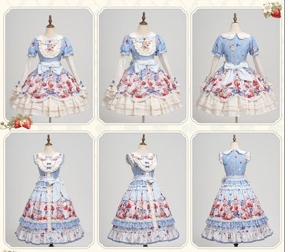 Rabbit Berry Embroidery Print Dress + Bonnet + Hat