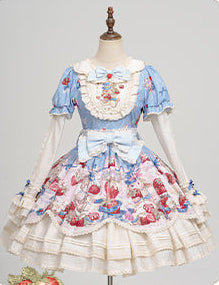 Rabbit Berry Embroidery Print Dress + Bonnet + Hat