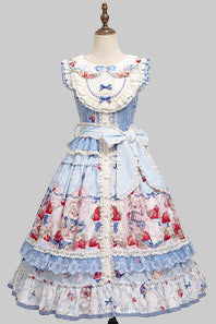 Rabbit Berry Embroidery Print Dress + Bonnet + Hat