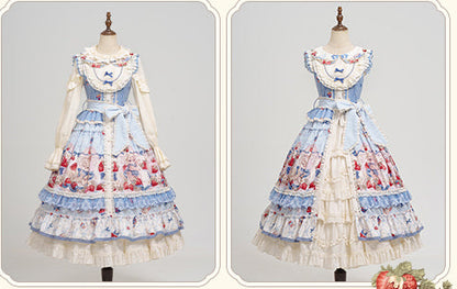 Rabbit Berry Embroidery Print Dress + Bonnet + Hat